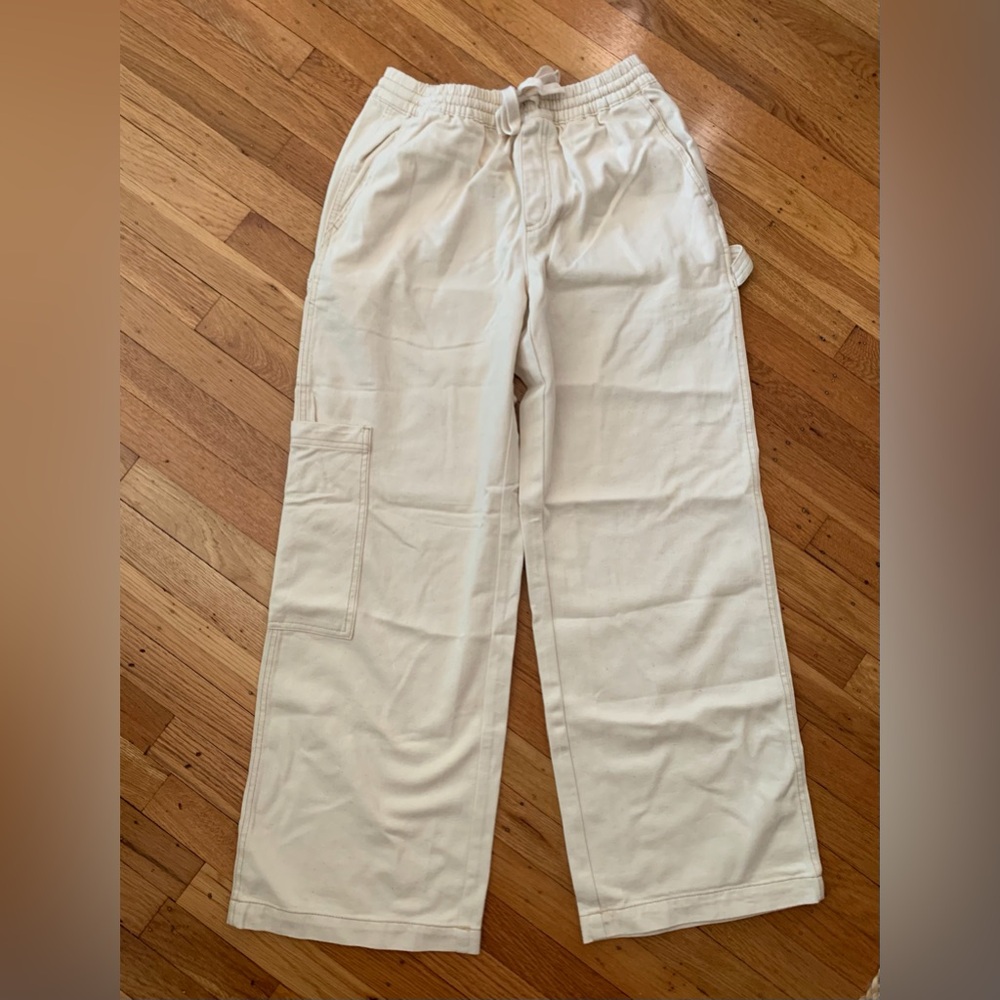 Aerie Wide Leg Drawstring Cargo Pants in Off-White